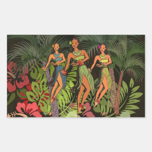 Adesivo Retangular Bailarinas Havaianas Vintage Árvore de Palmeira Ti