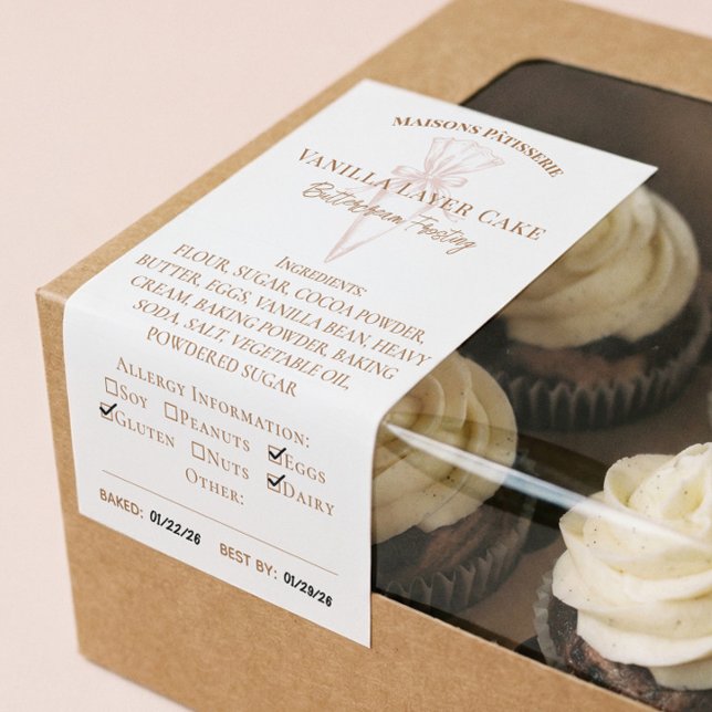 Adesivo Retangular Baking Spoon Bakery Ingredients Allergy Food Label (Baking Spoon Bakery Ingredients Allergy Food Label)