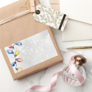 Adesivo Retangular Balas de Natal, Luzes de String, Envio de Férias