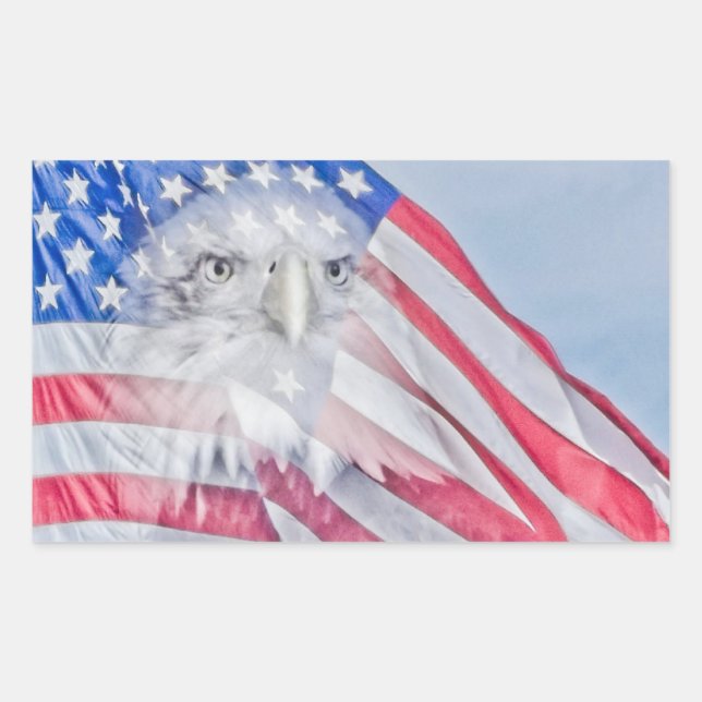 Adesivo Retangular Bald Eagle Head e American Flag (Frente)