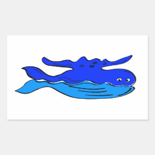 Adesivo Retangular Baleia azul dos desenhos animados bonitos