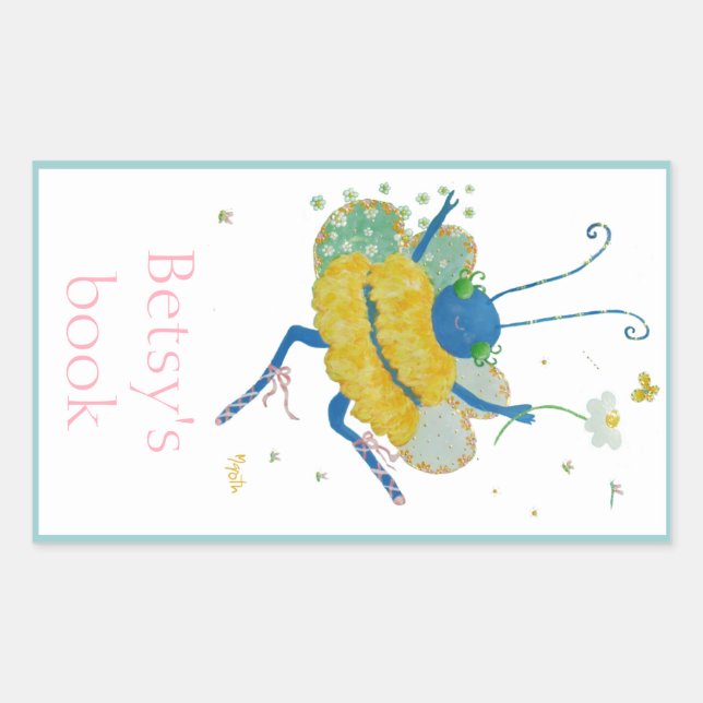 Adesivo Retangular Ballerina Bee bookplate (Frente)