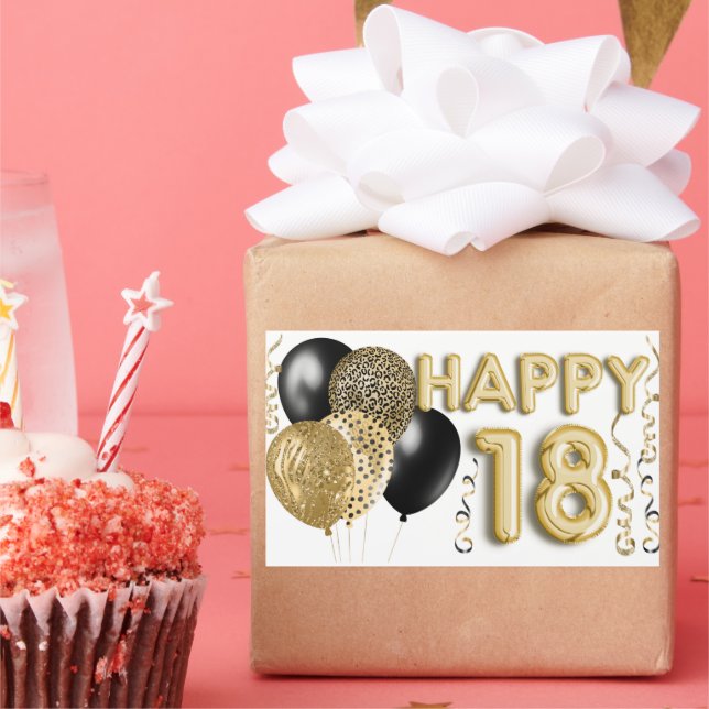 Adesivo Retangular Balões Negros e Dourados 18º Aniversário (Festa)