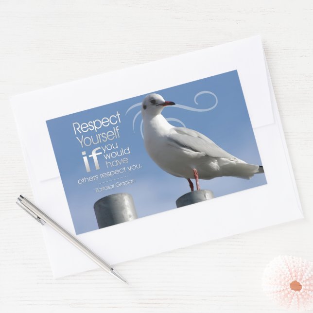 Adesivo Retangular Baltasar Graciano, citação inspiracional "Respeito (Envelope)