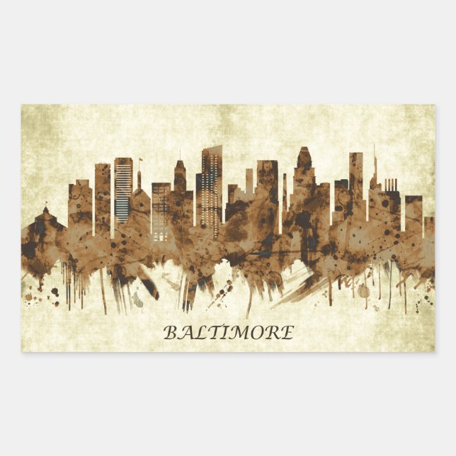 Adesivo Retangular Baltimore Maryland Cityscape (Frente)