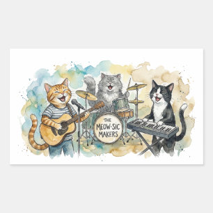 Adesivo Retangular Banda de Gato Divertida Música Piano Bateria Tecla
