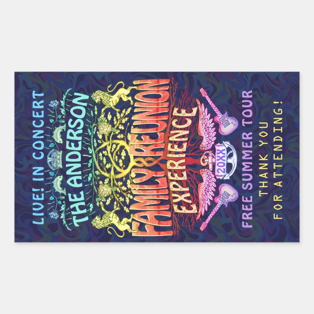 Adesivo Retangular Banda de Reunião da Família Retro 70s Concert Obri (Frente)