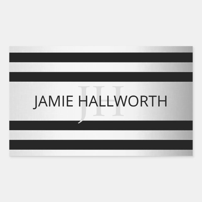 Adesivo Retangular Bandas de Ombre Silver Faux Contemporâneas & Preta (Frente)