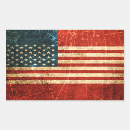 Adesivo Retangular Bandeira Americana do Vintage, cravada e Vestida