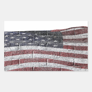 Adesivo Retangular Bandeira Americana Pintada na Textura de Muro de B