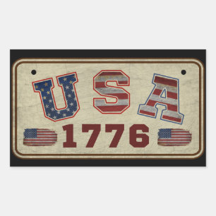 Adesivo Retangular Bandeira Americana Vintage EUA 1776
