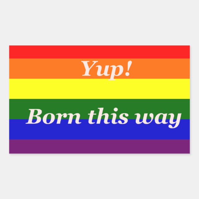 Adesivo Retangular Bandeira arco-íris do Orgulho Gay Sim Nascido assi (Frente)