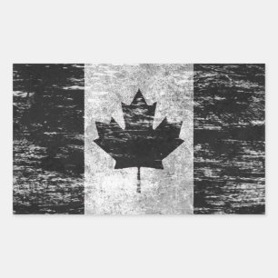 Adesivo Retangular Bandeira canadense arrastada e vestida, preta