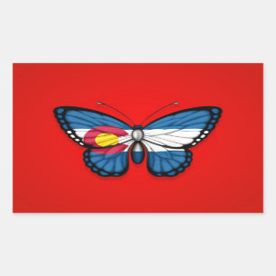 Adesivo Retangular Bandeira da borboleta de Colorado no vermelho