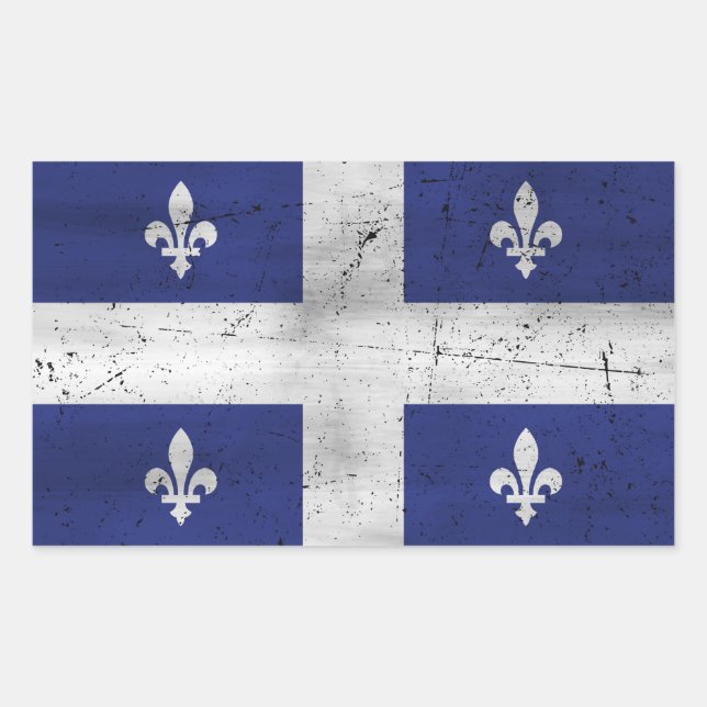 Adesivo Retangular Bandeira da Quebeque estilo grunge corrmoído (Frente)