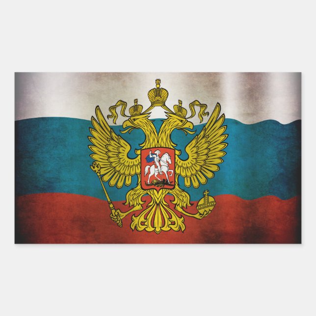 Adesivo Retangular Bandeira da Rússia acenando (Frente)