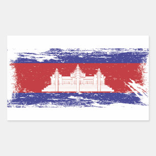 Adesivo Retangular Bandeira de Cambodia do Grunge