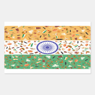 Adesivo Retangular Bandeira de India com artigos culturais