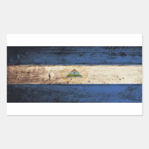 Adesivo Retangular Bandeira de Nicarágua na grão de madeira velha