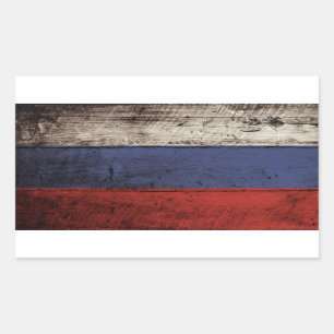 Adesivo Retangular Bandeira de Rússia na grão de madeira velha