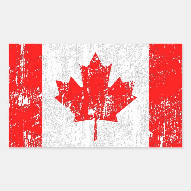 Adesivo Retangular Bandeira Desbotada Do Canadá (Frente)