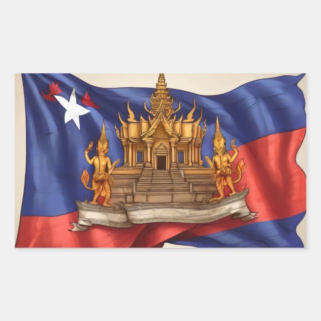 Adesivo Retangular bandeira do camboja (Frente)
