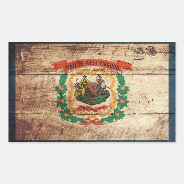 Adesivo Retangular Bandeira do Estado da Virgínia Ocidental no Velho  (Frente)