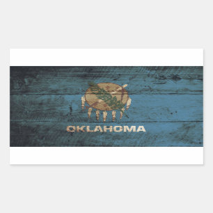 Adesivo Retangular Bandeira do Estado de Oklahoma em Old Wood Grain