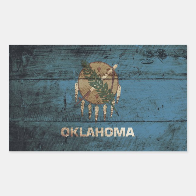 Adesivo Retangular Bandeira do Estado de Oklahoma no Velho Grão de Ma (Frente)