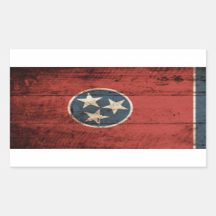 Adesivo Retangular Bandeira do estado de Tennessee na grão de madeir