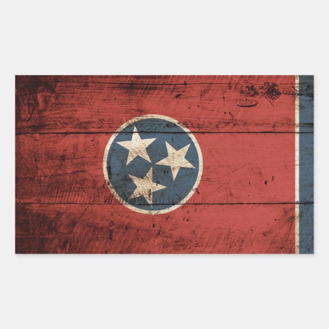 Adesivo Retangular Bandeira do Estado do Tennessee em grão de madeira (Frente)