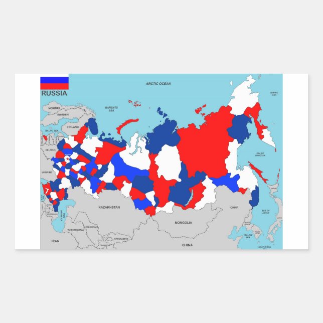 Adesivo Retangular bandeira do mapa político da rússia (Frente)