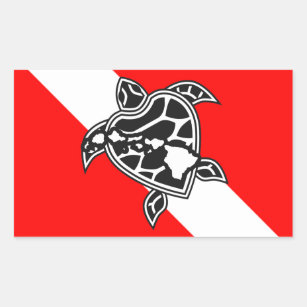 Adesivo Retangular Bandeira do mergulho da tartaruga de Havaí