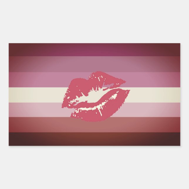 Adesivo Retangular Bandeira do Orgulho Lésbico Lipstick e Lábios (Frente)