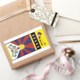 Adesivo Retangular Bandeira do Tibete e do Tibete, Mapa, Coração/Tibe