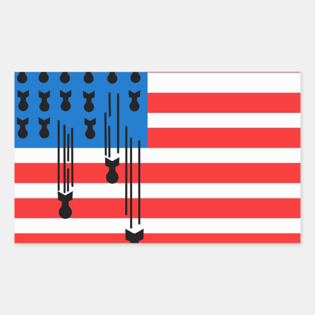 Adesivo Retangular Bandeira dos EUA com Bombas Caindo (Frente)