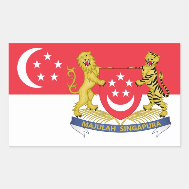 Adesivo Retangular Bandeira e Casaco de armas de Singapura (Frente)