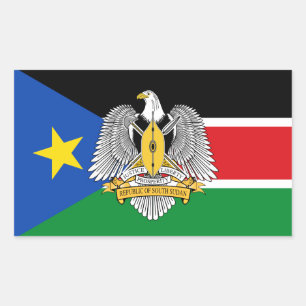 Adesivo Retangular Bandeira e Casaco de Armas do Sudão do Sul, Sudã