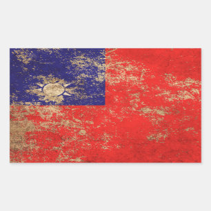 Adesivo Retangular Bandeira envelhecida áspera do taiwanês do vinta