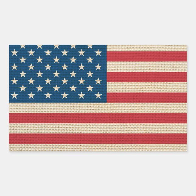 Adesivo Retangular bandeira faux burlap dos EUA (Frente)