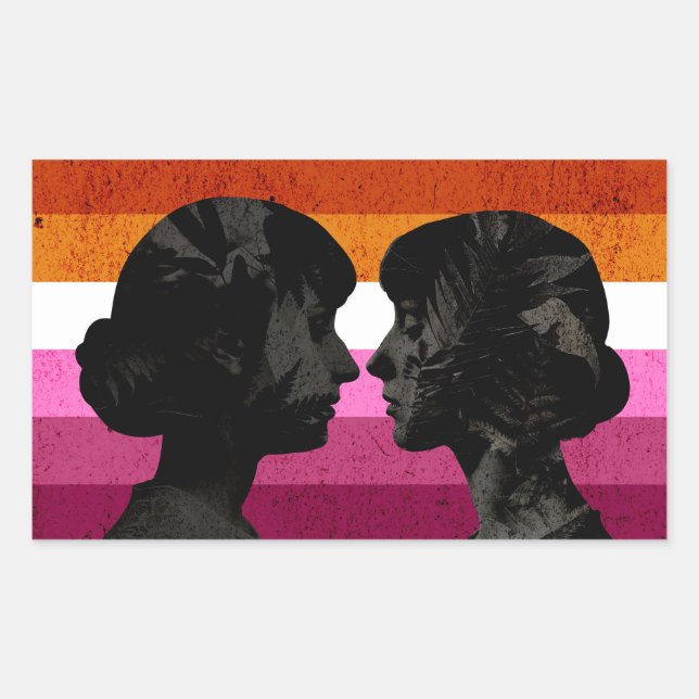 Adesivo Retangular Bandeira Lésbica com Duas Mulheres Silhouettes (Frente)