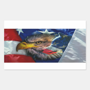 Adesivo Retangular Bandeira Patriótica Americana Bald Eagle Wolf