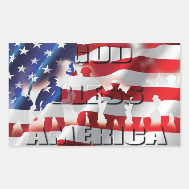 Adesivo Retangular Bandeira Patriótica Americana Deus Abençoe a Améri (Frente)