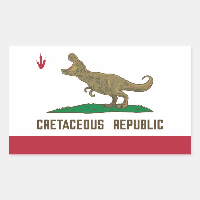 Adesivo Retangular Bandeira T-rex Dinossaur, República Cretácea da Ca (Frente)