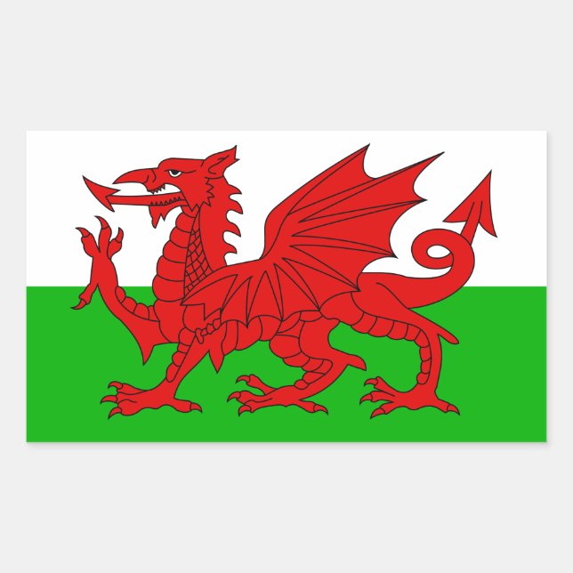 Adesivo Retangular Bandeira Welsh / Wales - Imagem de Alta Qualidade  (Frente)