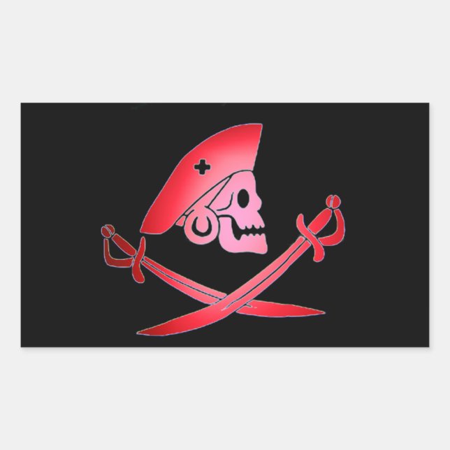 ADESIVO RETANGULAR BANNER DE PIRATARIA PRETA VERMELHA COM CRÂNIO, MAD (Frente)