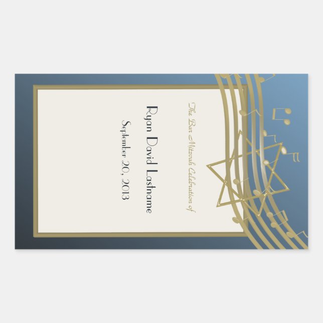 Adesivo Retangular Bar de música Mitzvah (Frente)