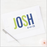 Adesivo Retangular BAR MITZVAH NAME LOGOTIPO verde limão azul real in<br><div class="desc">pelo kat massard >> WWW.SIMPLYSWEETPAPERIE.COM <<<< Precisa de ajuda para seu próprio nome / evento ou para um produto diferente? entre em contato comigo kat@simplysweetpaperie.com - Estou feliz em ajudar :D</div>