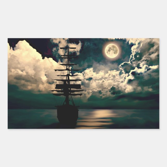 Adesivo Retangular Barco com lua cheia autocolante (Frente)