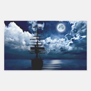 Adesivo Retangular Barco com lua cheia autocolante